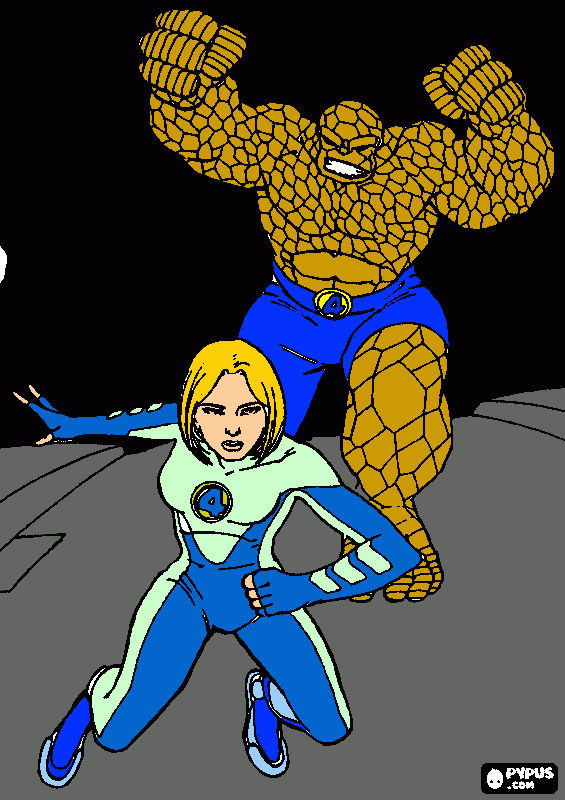 MULHER INVISIVEL E O COISA DE QUARTETO FANTASTICO para colorir e imprimir