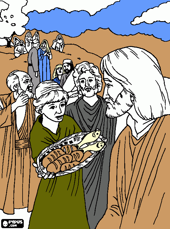 Multiplicação dos pães e peixes para colorir e imprimir