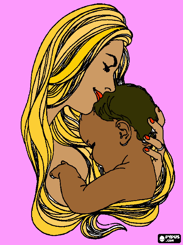 mãe abraçando ssua filha para colorir e imprimir