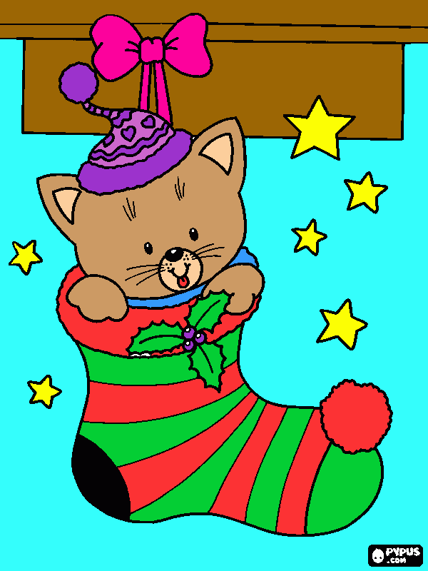 Natal gato para colorir e imprimir