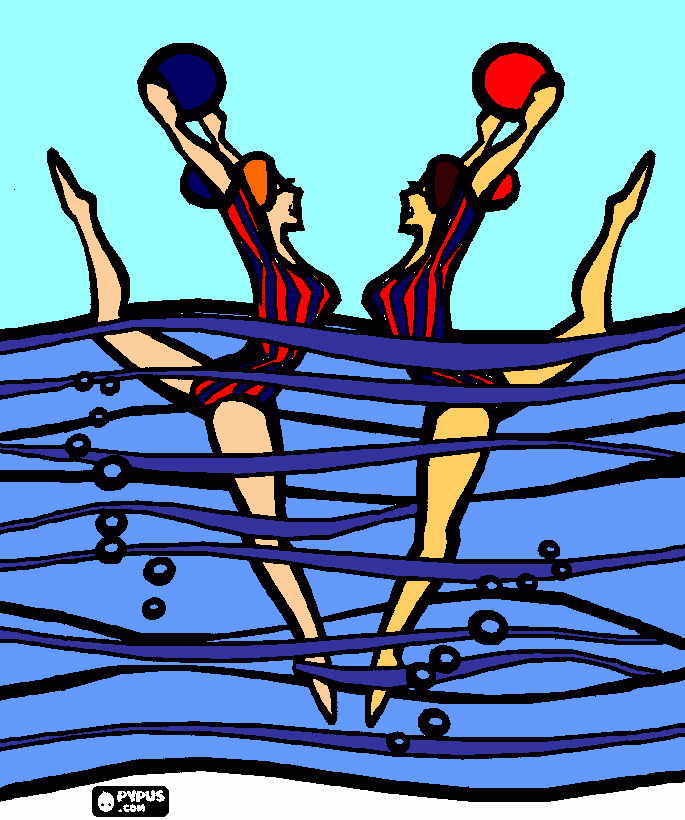 Natação sincronizada Dueto para colorir e imprimir