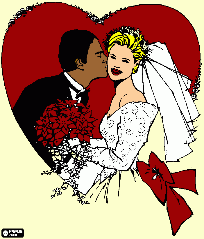 noivos se beijando para colorir e imprimir