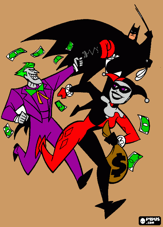 o coringa e a arlequina são inimigos, do batman para colorir e imprimir