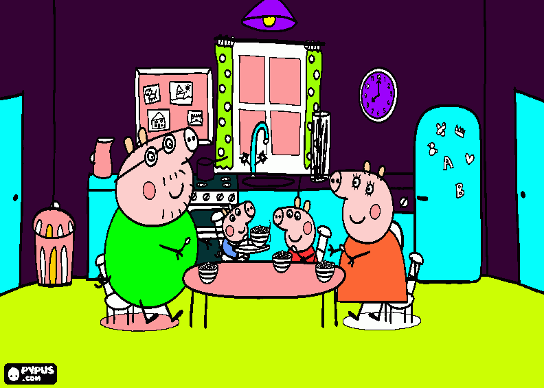 o desenho e muito bom eu gosto muito da peppa e da mamae pig e do papai pig e tanben do  jorji para colorir e imprimir