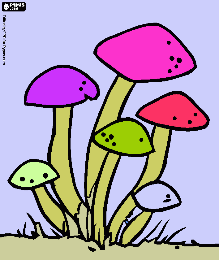 o grupo de cogumelos para colorir e imprimir