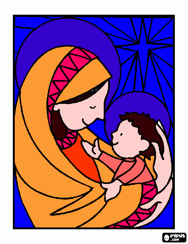 o menino jesus com a sua mãe para colorir e imprimir