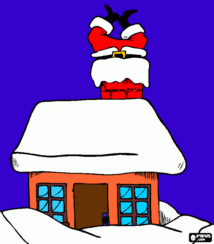 o pai natal a entrar por a janela para colorir e imprimir