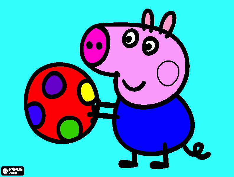 o porquinho jorge a brincar com a bola para colorir e imprimir