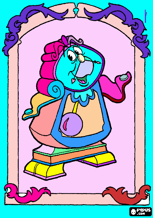 o relogio da bela e a fera para colorir e imprimir