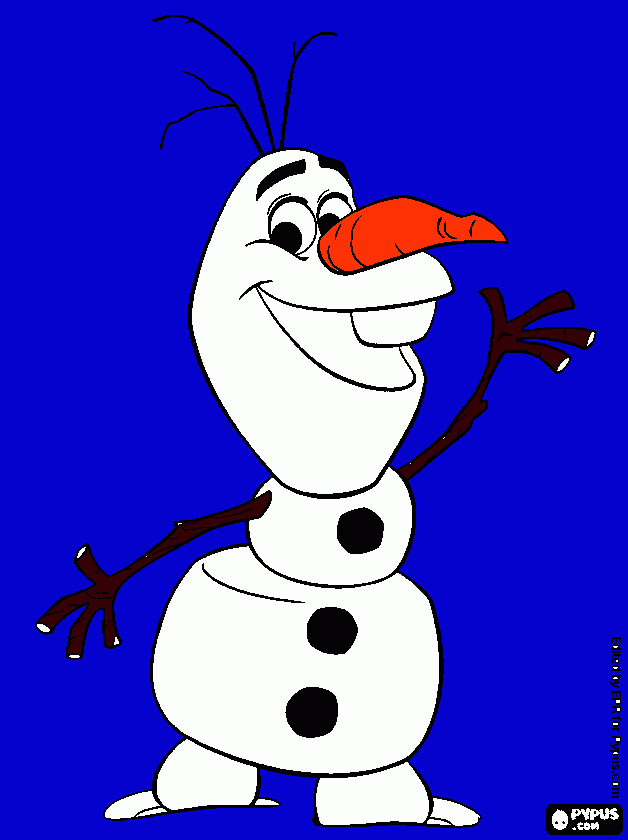 olaf branco com nariz laranja mao marrom e com bolinha preta para colorir e imprimir