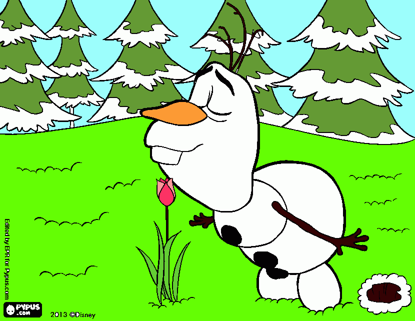 olaff cherando flor para colorir e imprimir