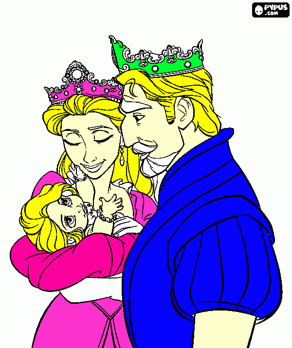 OS ENROLADOS REI E RAINHA E SUA  FILHA  RAPUNZEL para colorir e imprimir
