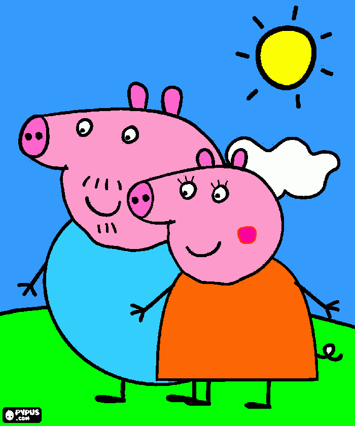 os pais de peppa pig passeando no jardim para colorir e imprimir