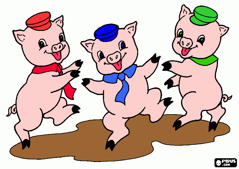 Os tres porquinhos (colorido) para colorir e imprimir