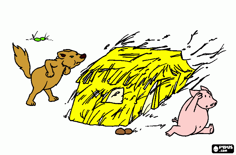 Os tres porquinhos - Casa de palha (colorido) para colorir e imprimir