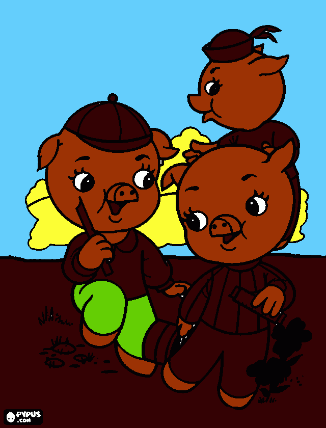 os tres porquinhos marrom para colorir e imprimir
