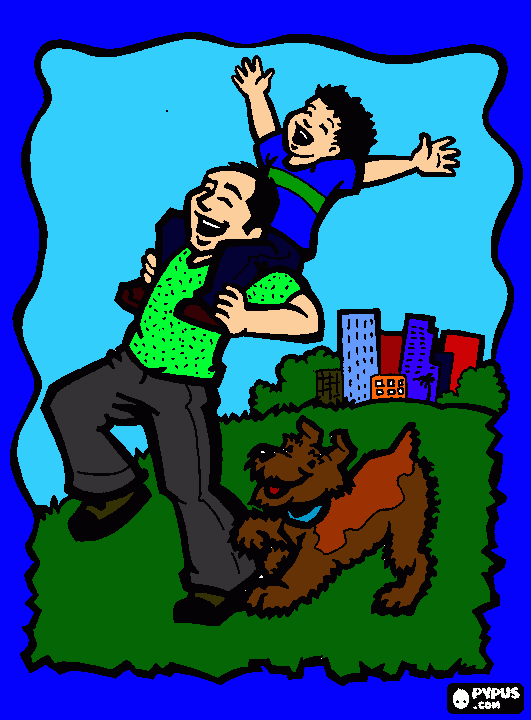 pai e filho brincando para colorir e imprimir