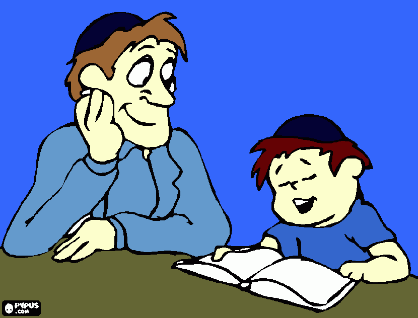 Pai e filho lendo a bíblia para colorir e imprimir