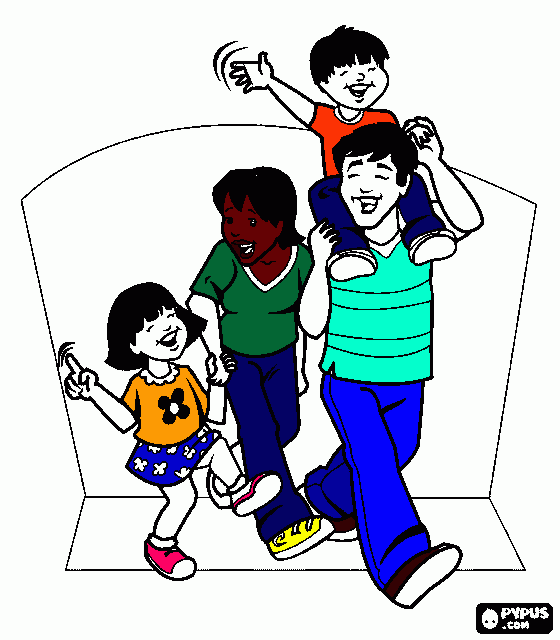 Pai Mae Filho e Filha para colorir e imprimir