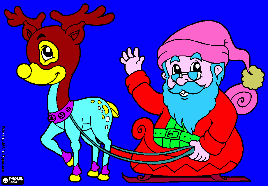 Pai Natal com rena para colorir e imprimir