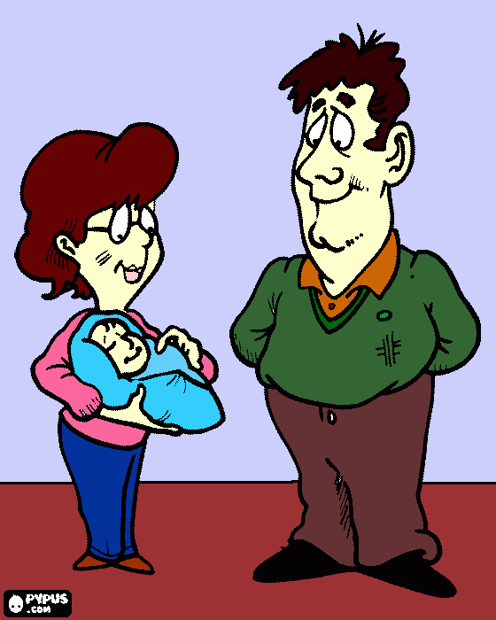 Pais com bebê para colorir e imprimir