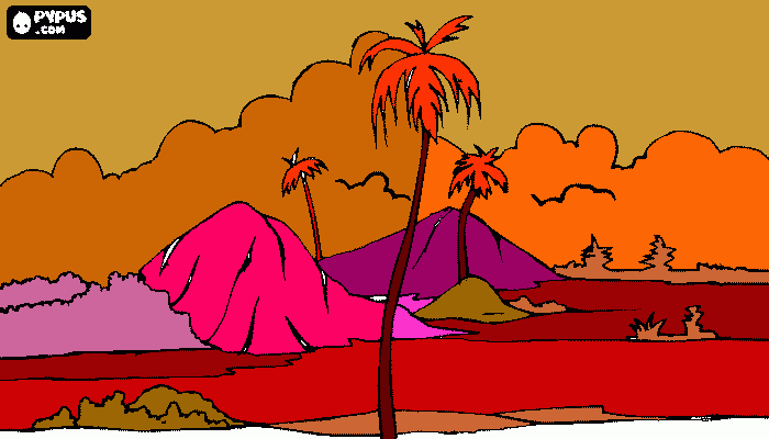 paisagem cores quente para colorir e imprimir