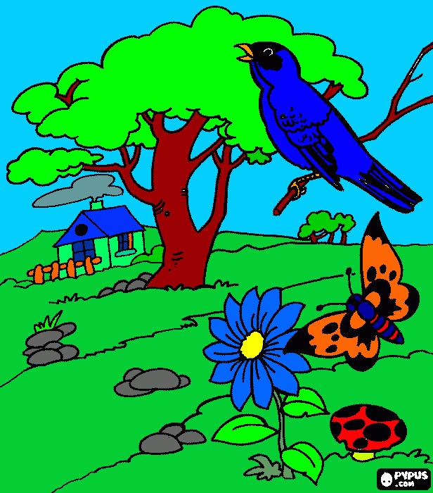 paisagem da linda primavera para colorir e imprimir