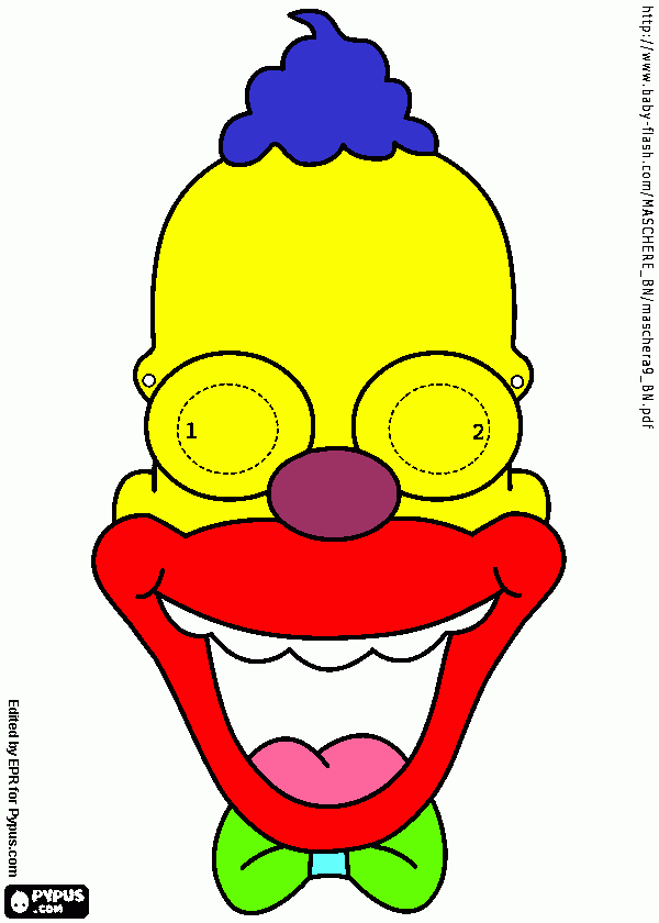 palhaço Krusty: MASCARA para colorir e imprimir