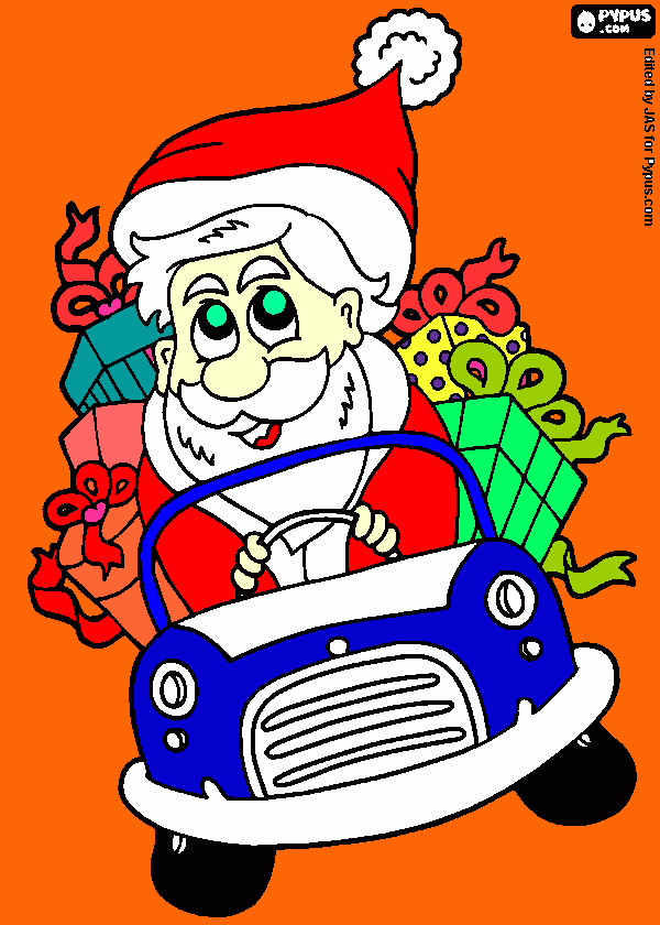 Papai Noel de Carro para colorir e imprimir