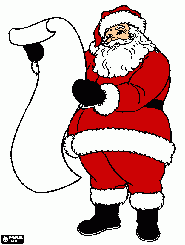 papai noel e a lista de presentes para colorir e imprimir
