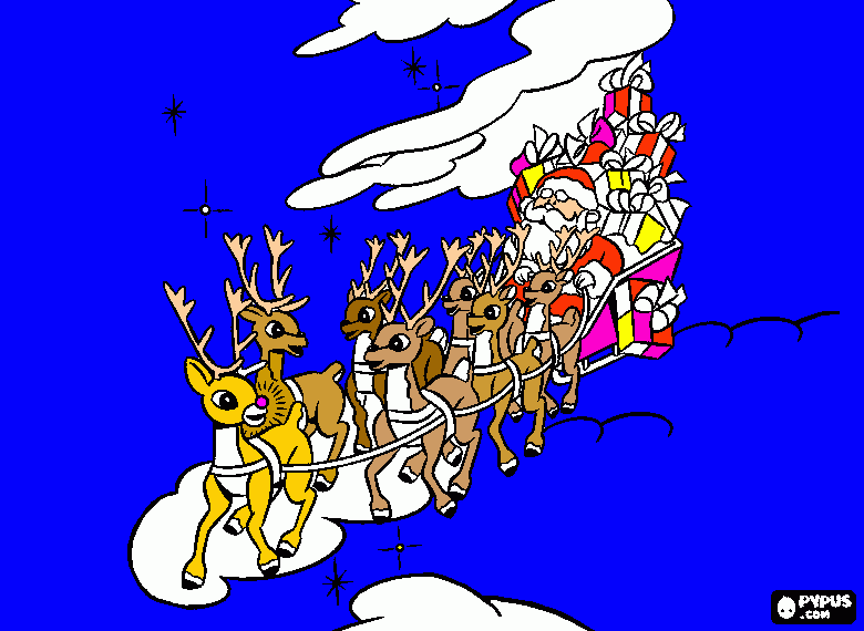 Papai Noel e suas Renas para colorir e imprimir