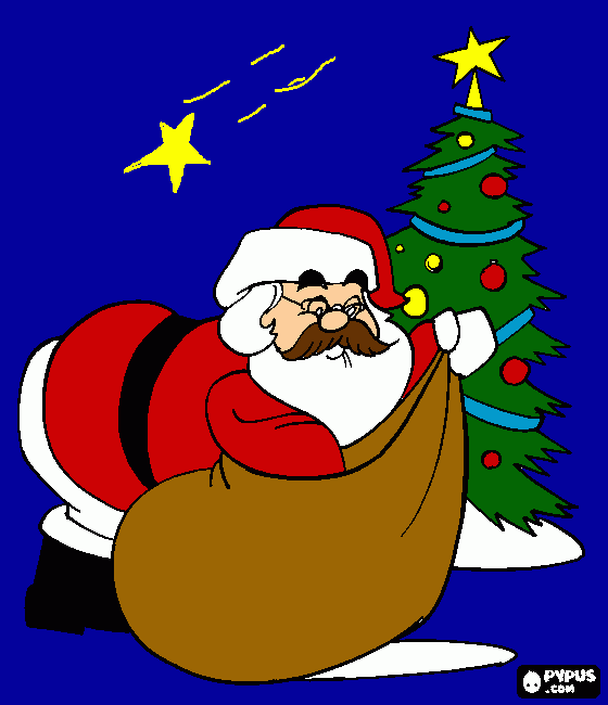 papai noel olhando o saco de presentes para colorir e imprimir