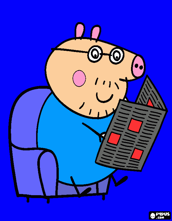 PAPAI PIG ESTÁ LENDO JORNAL para colorir e imprimir