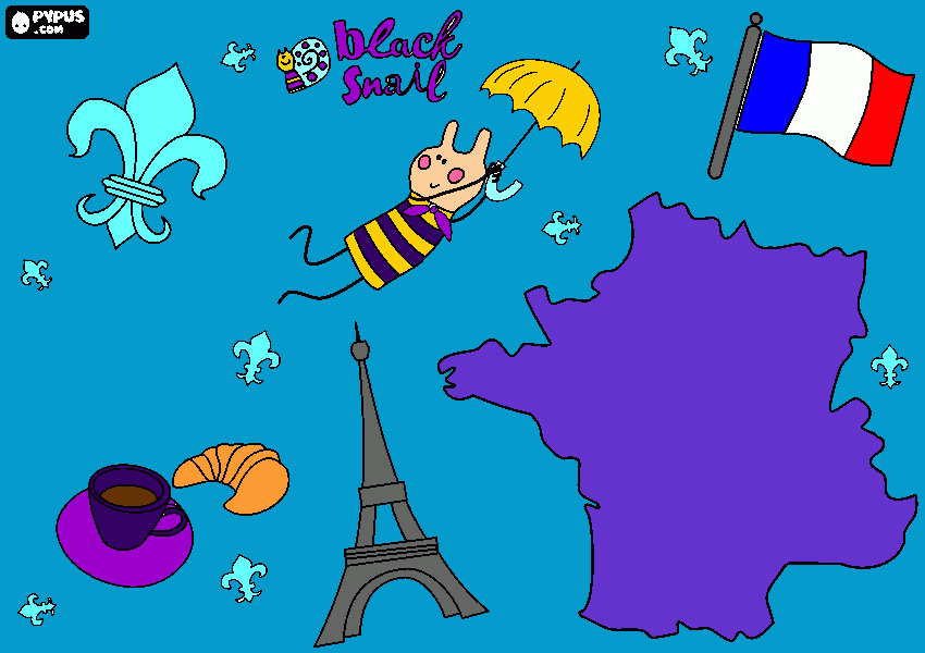 Paris frança feito pela: K G B para colorir e imprimir