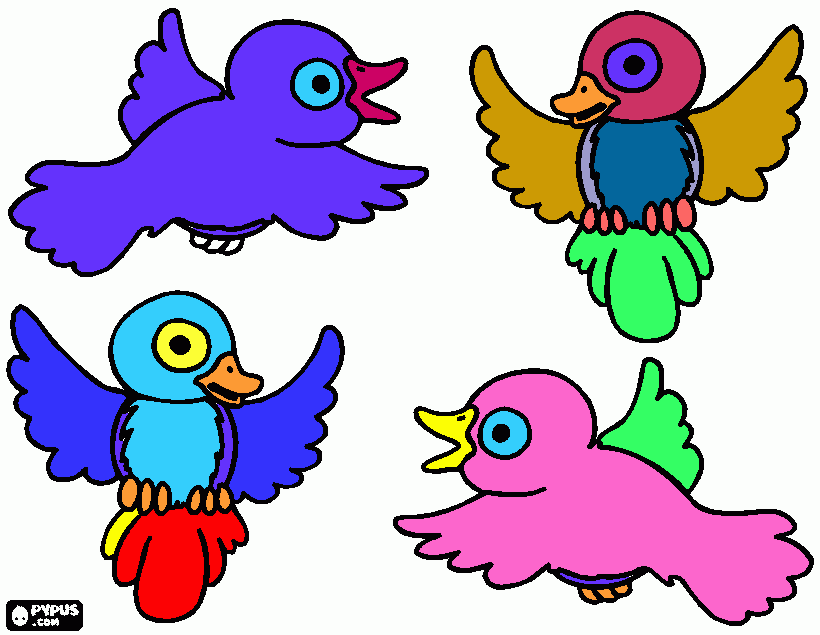 passaros felizes voando para colorir e imprimir