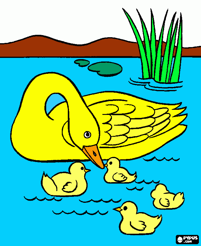 pato com seus filhos  para colorir e imprimir