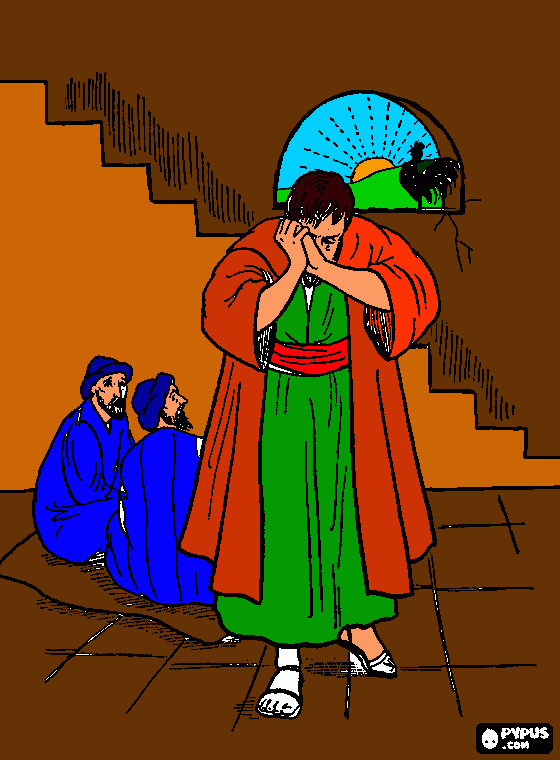 Pedro nega Jesus para colorir e imprimir