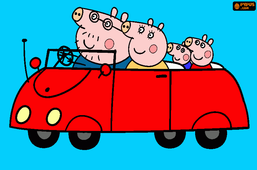 peppa com sua familia no carro... para colorir e imprimir