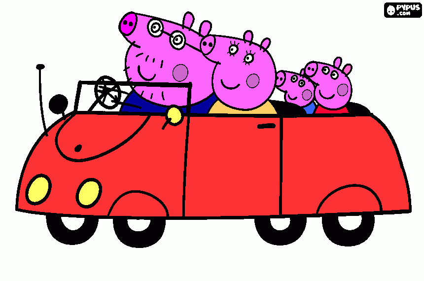 peppa e sua familia no cel carro para colorir e imprimir