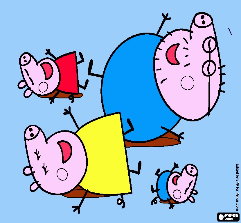 peppa pig e sua  familia  brincando  en posas de  lamas para colorir e imprimir