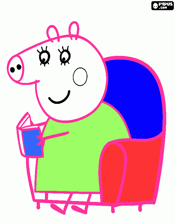 Peppa Pig na noite de leitura para colorir e imprimir