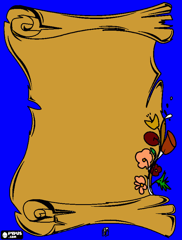 Pergaminho decorado com flores para colorir e imprimir