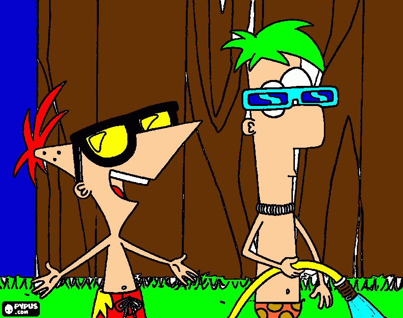 Phineas e ferb na mangueira para colorir e imprimir