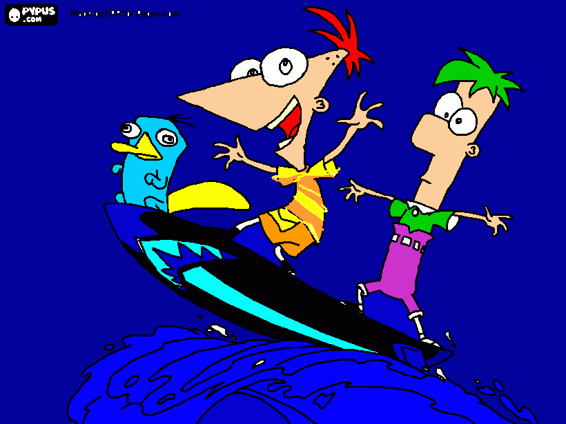 phineas  e  ferb  na  prancha para colorir e imprimir