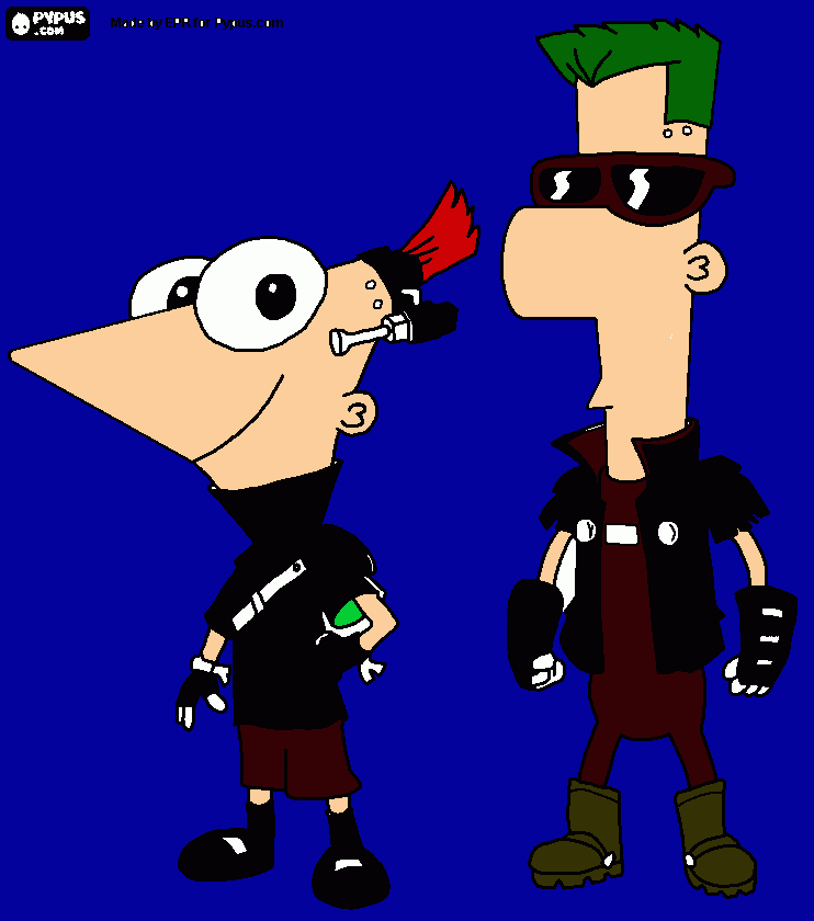 phinias e ferbe em 3d para colorir e imprimir