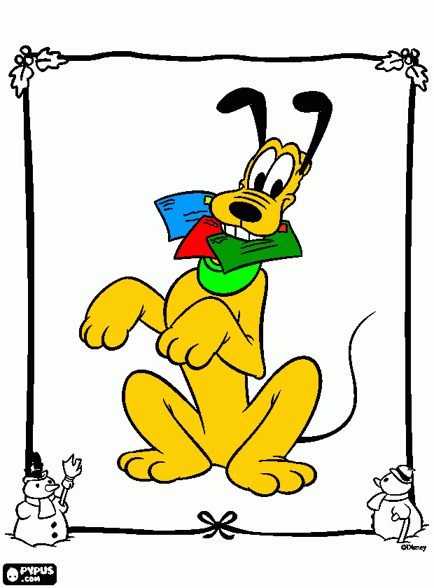 PLUTO COM TRÊS CARTÕES NATAL, PARA VOCÊ, SEU ESPOSO E SUA MÃE. para colorir e imprimir