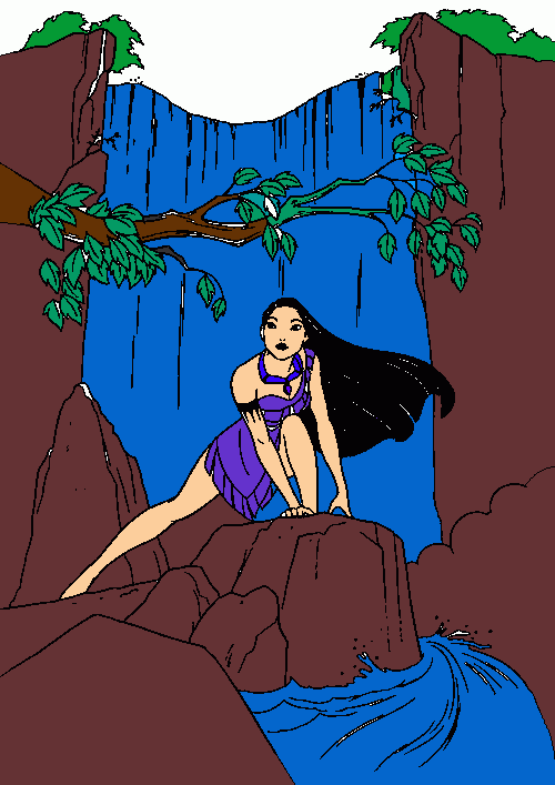 pocarontas lindo marom,verde e azul para colorir e imprimir
