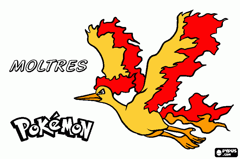 Desenhos para colorir de Moltres: traga o lendário fogo / vôo