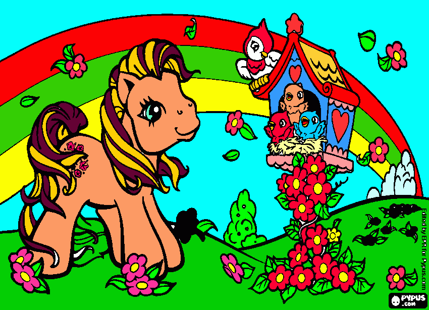 poney e passarinhos muito fofos para colorir e imprimir