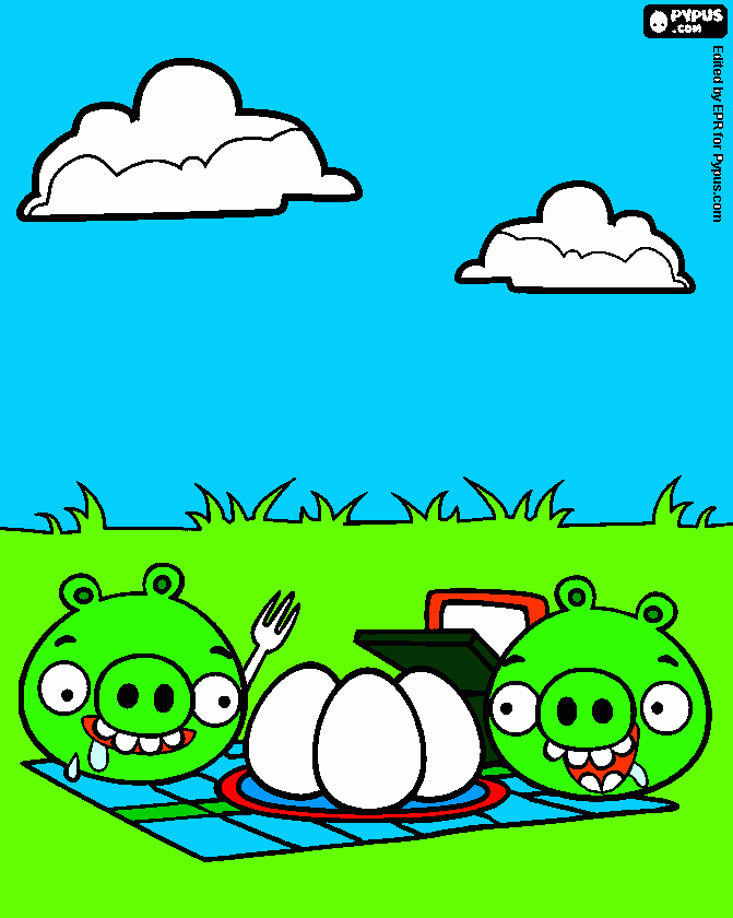 PORCO VERDE COMENDO OVOS para colorir e imprimir